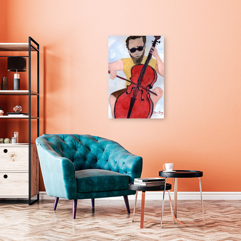 Bearded Cello Musician Abstract Contemporary Wall Art Print, 36" H x 24" W