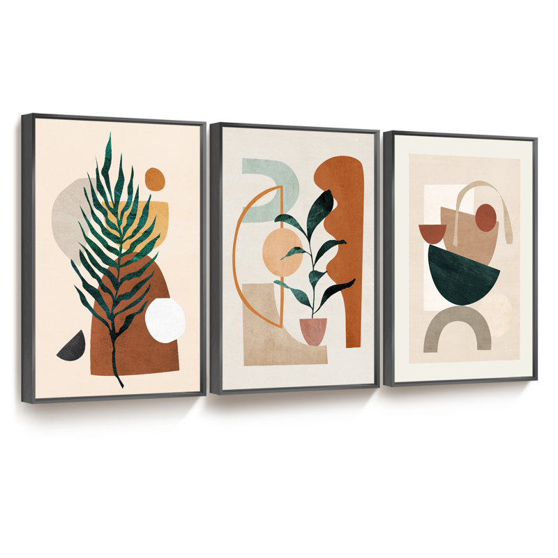 " Framed Abstract Modern Wall Art " by HZLJ 3 - Pieces, Black, 16" H x 36" W x 1.5" D