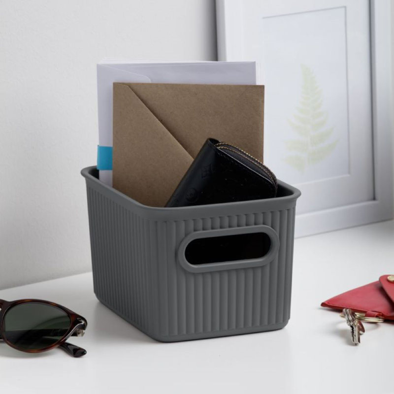 Ensemble de paniers en plastique nervuré, 4, Gris