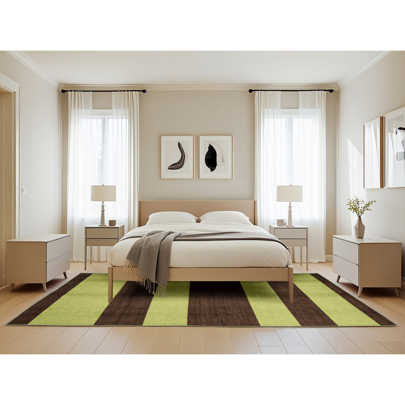 Tapis vert à rayures horizontales lavable à la machine, Rectangle de 5 pi x 8 pi