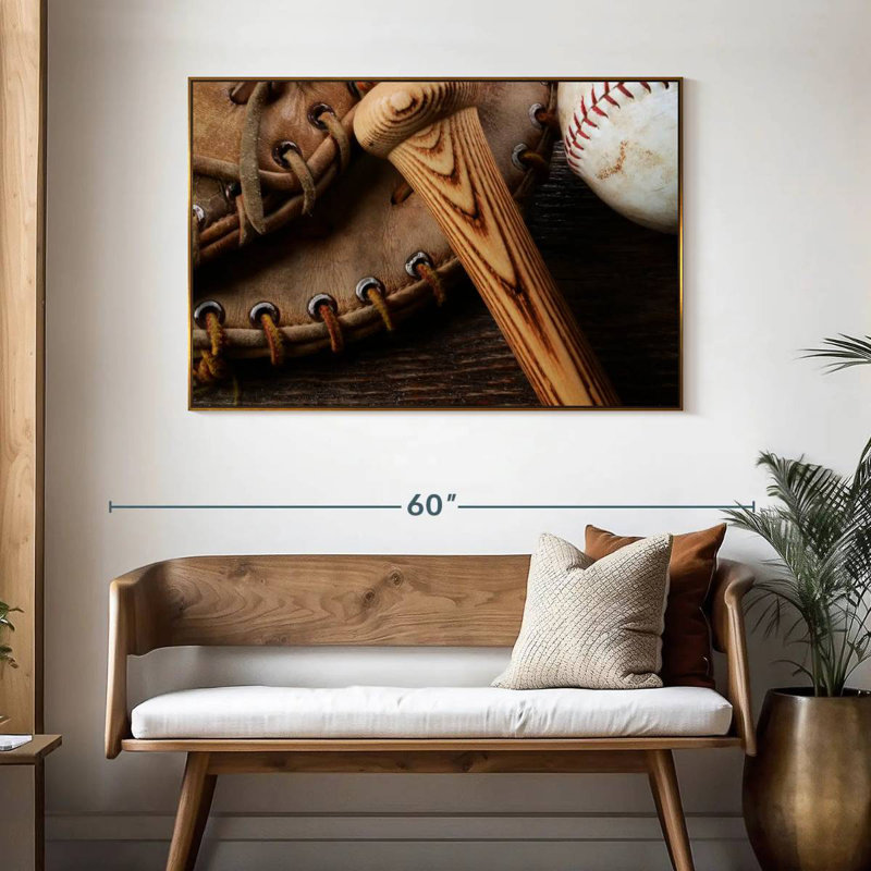 Old Old Baseball Stuff, 46 po x 31 po, Cadre flottant doré