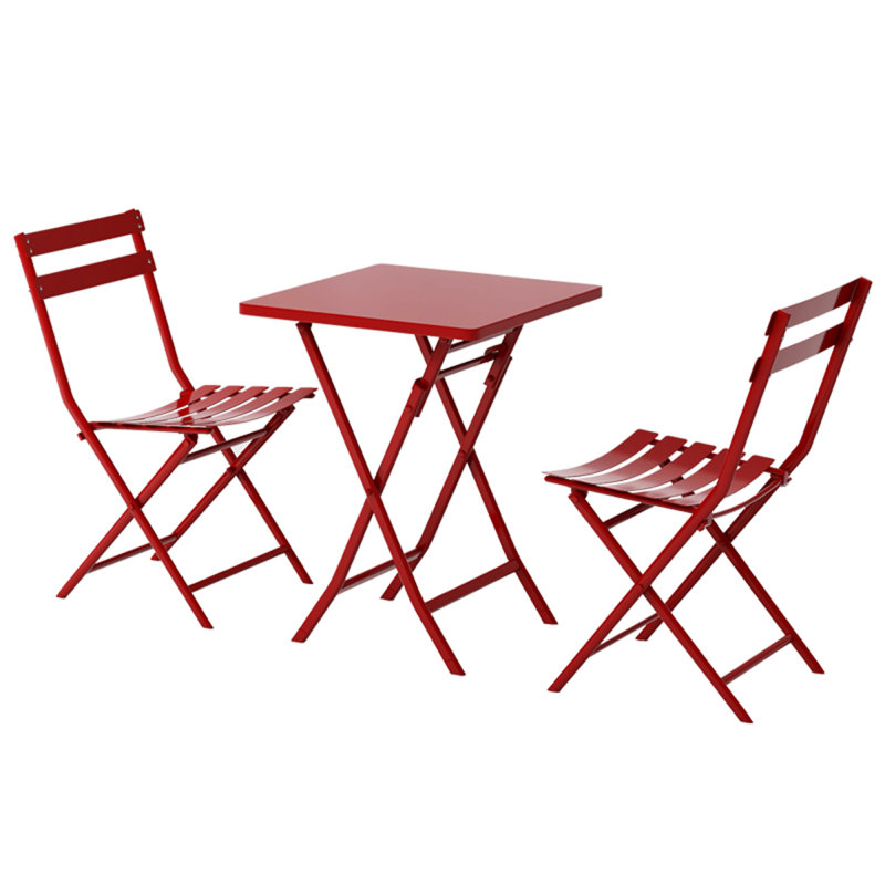 3 Piece Patio Bistro Set Of Foldable Square Table And Chairs, Red, Red