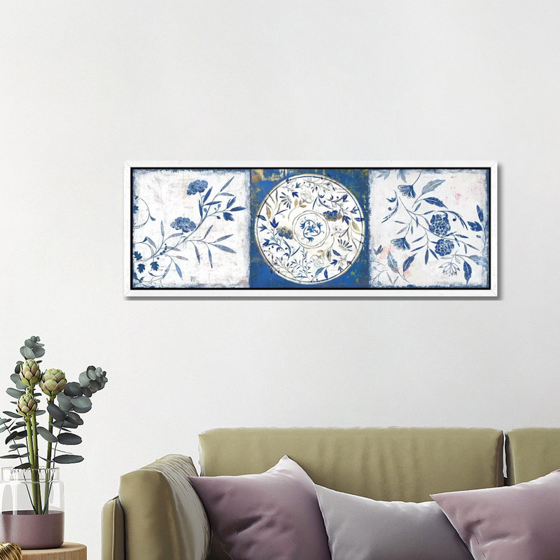 Indigo Ceramics I by Isabelle Z - Panoramic Print on Canvas, White Framed, 121.92 cm H x 40.64 cm W