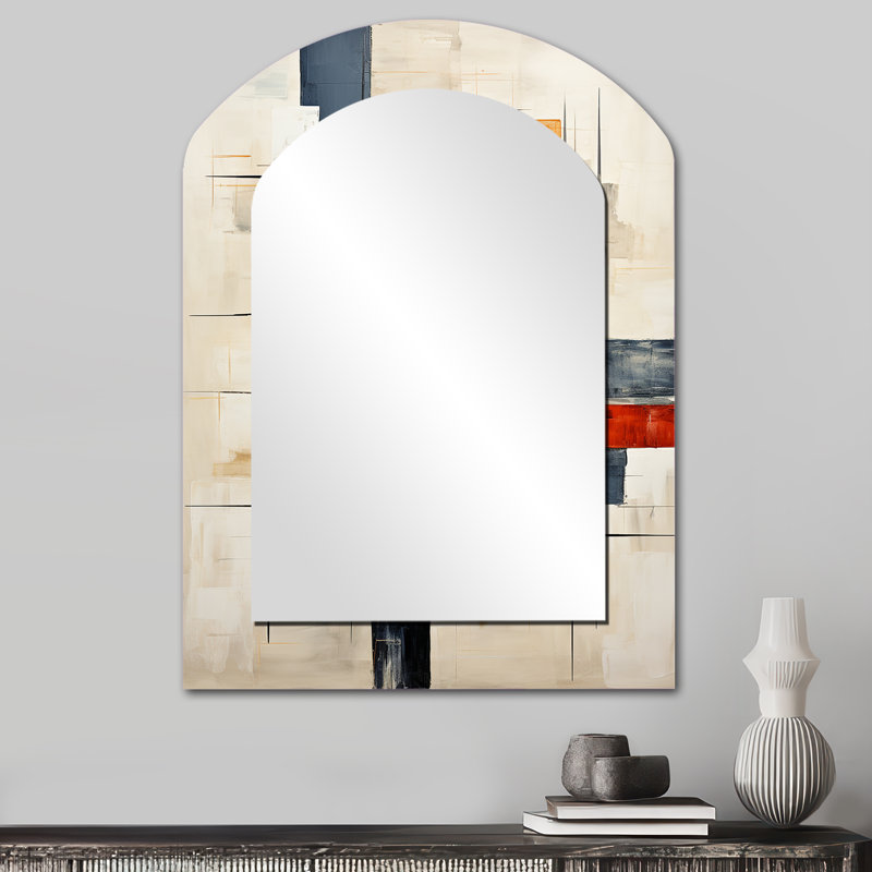 Ivoire illusions formes abstraites - grand miroir arqué de formes abstraites, décor de miroir mural unique asymétrique moderne, impression d'art en métal