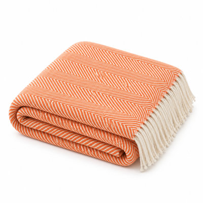 Orange Herringbone Fringed Throw Blanket