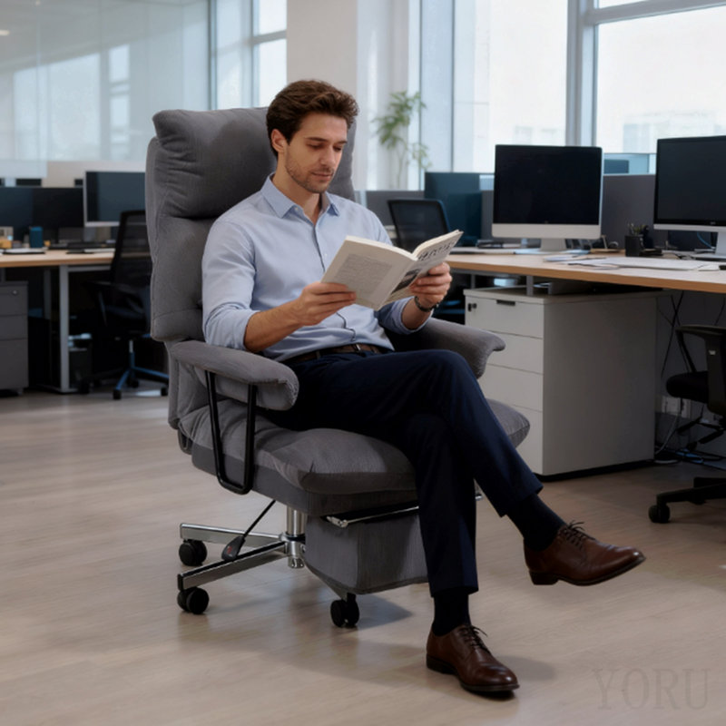 Overstuffed Office Chair With Lumbar Support, Grey