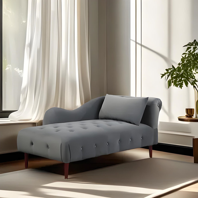 Chaise longue rétro élégante en bois massif, Gris, Orienté à droite