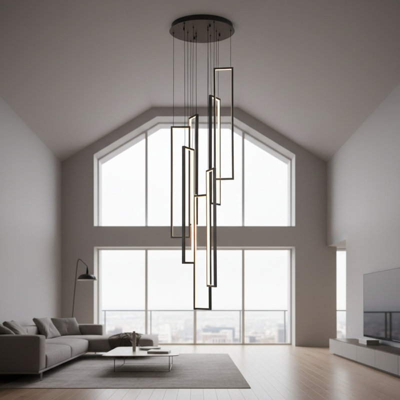 Tazkiya 7-Light Modern Chandelier High Ceiling Hallway Stairs Long Hanging Pendant Lighting