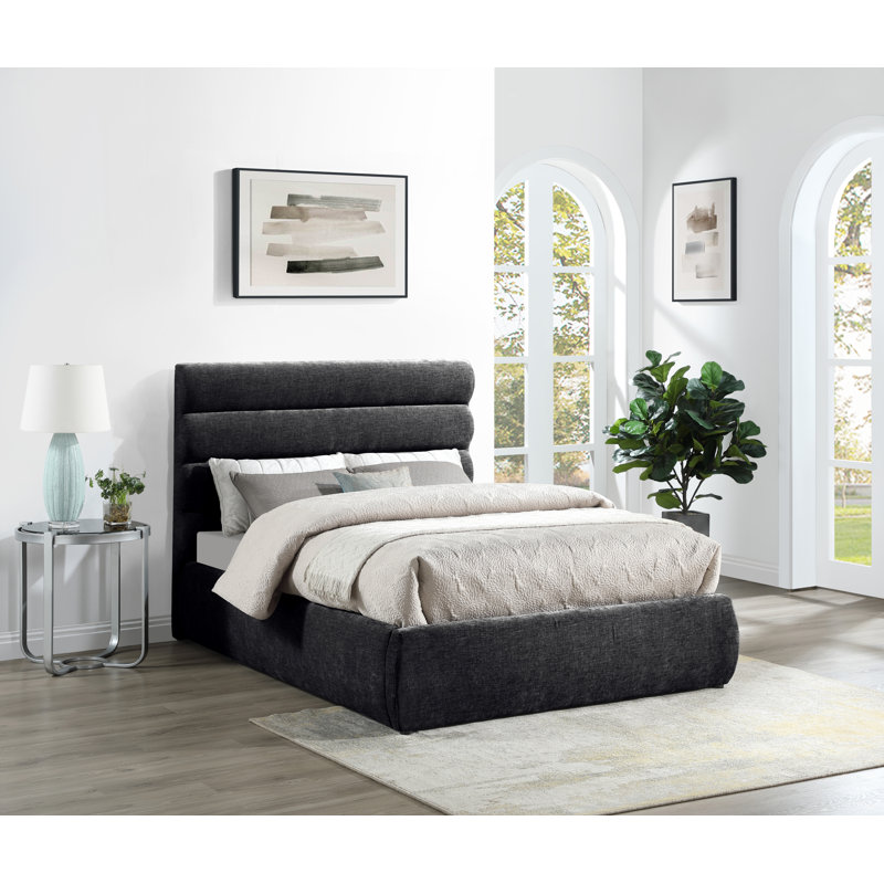 Lit en tissu Adam Chenille, Full, Tissu chenille noir