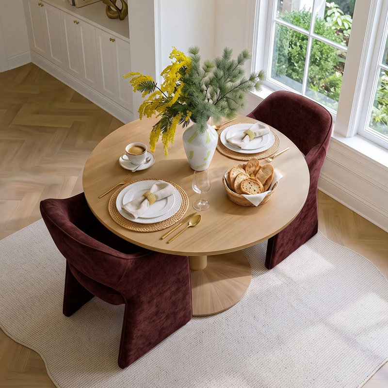 Ensemble de table de salle à manger pour 2 personnes avec table ronde et 2 fauteuils rembourrés en chenille, Vin