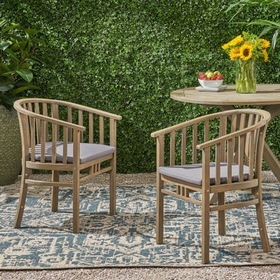 Ensemble de 2 chaises d'extérieur en bois avec coussins, gris foncé, finition grise