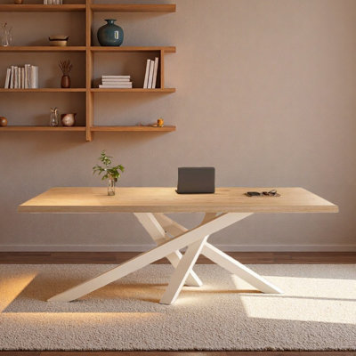 Table de bureau longue en bois massif de conception simple