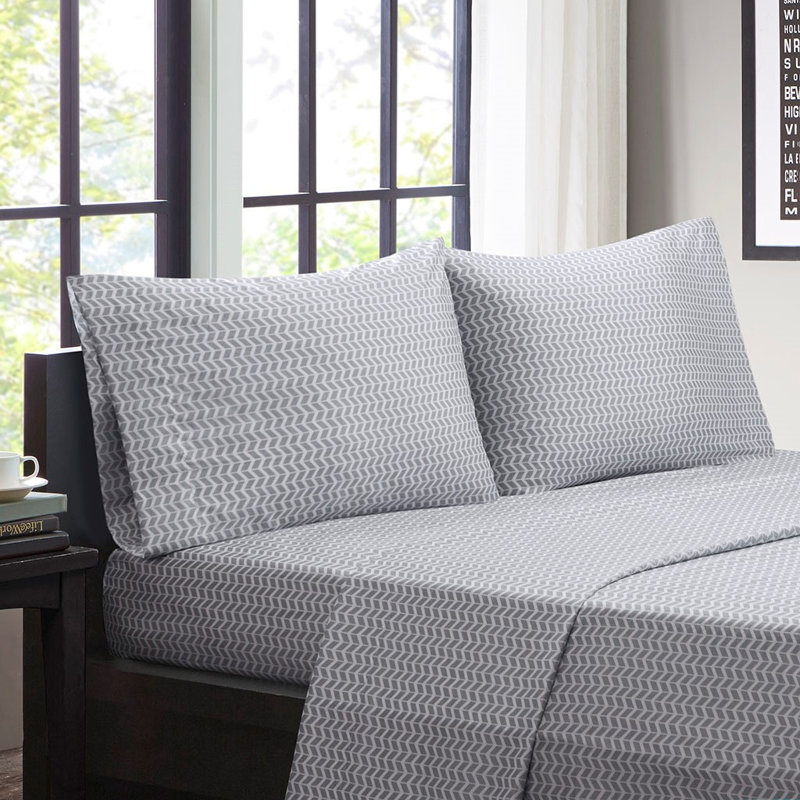 Ensemble de draps en microfibre Gracie Mills, Ensemble de draps pour lit simple avec un drap-hou, Formes géométriques grises