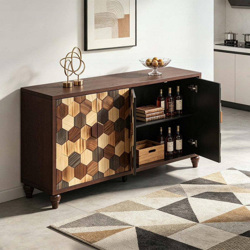 Buffet à motif nid d'abeilles, 59.80"L*15.70"W*31.90"H, Antique Bronze