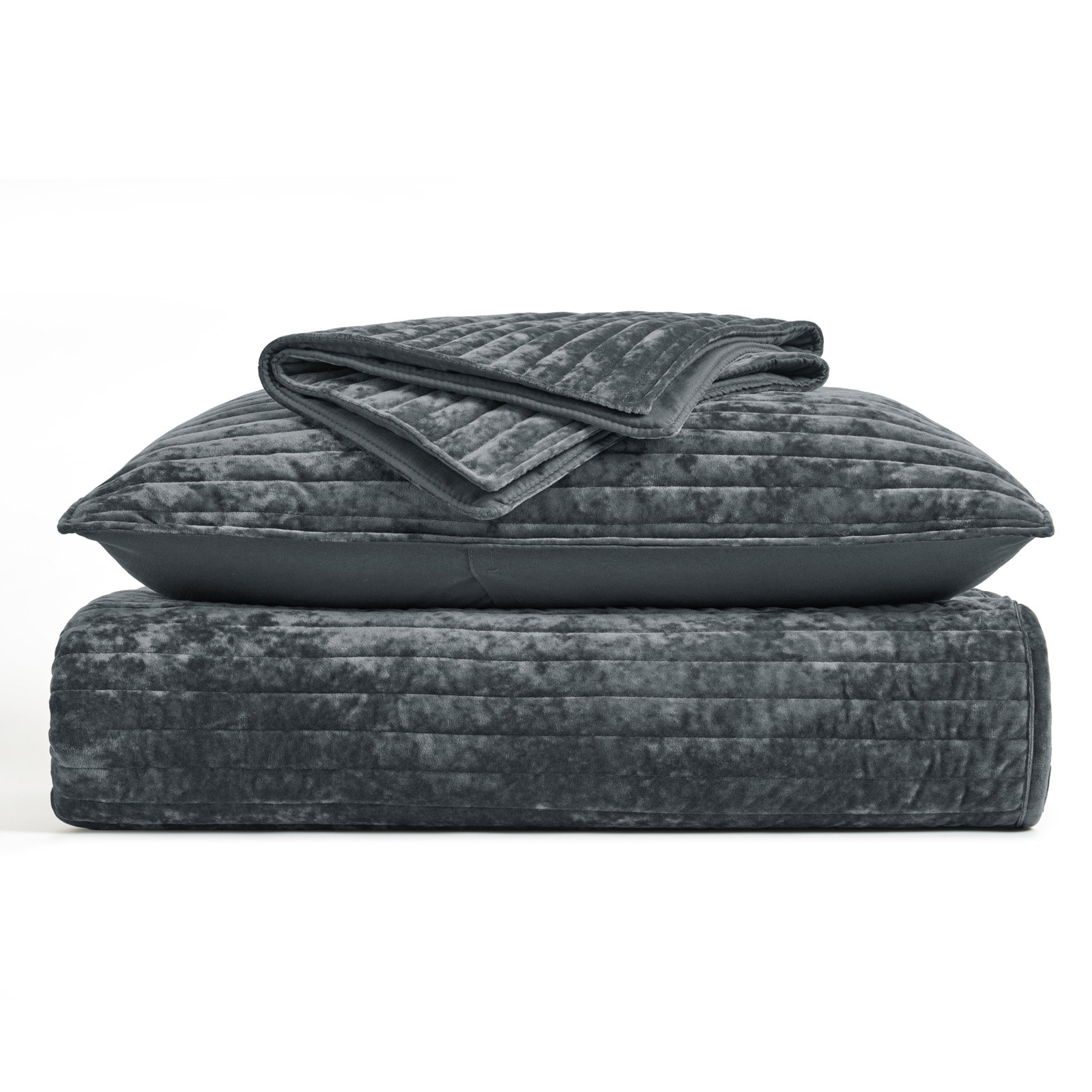 Velvet Quilt Set, California King, Charcoal Gray