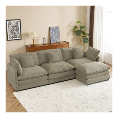 Modern Sofa Modular Sofa Couch Upholstered Corduroy L-Shape Sectional Sofa with Side Storage Pockets for Living Room