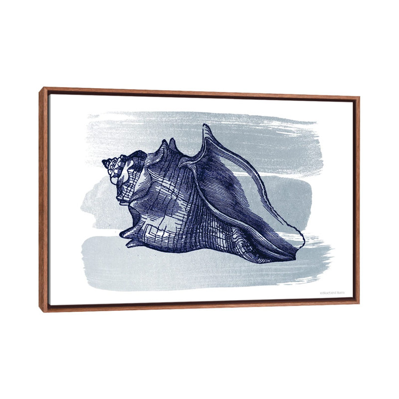 Brushed Midnight Blue Seashell by Bluebird Barn - Print on Canvas, 66.04 cm H x 45.72 cm W, Brown Floater Frame