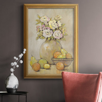 «Still Life Study Flowers & Fruit II», toile encadrée de qualité supérieure - prête à être accrochée