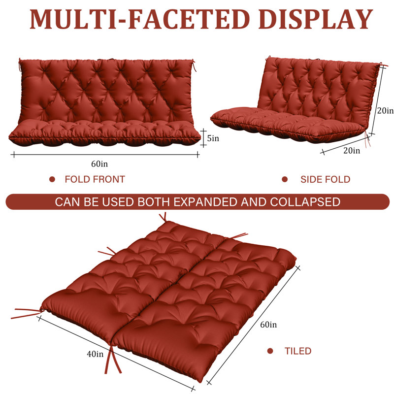 Coussin d'extérieur imperméable pour banc de jardin, Rouge Terra, L 60 po x P 40 po
