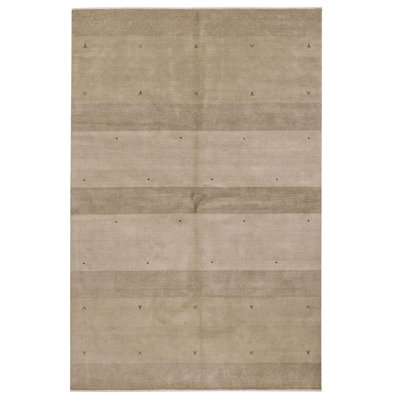 Tapis rectangulaire en laine noué à la main beige / brun clair