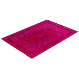 Overdyed Hand-Knotted Wool Modern-Contemporary Pink Area Rug 4' 3" x 6' 2"