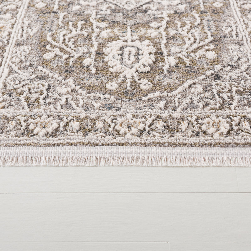 Tapis oriental en polyester Clover 1270, Tapis de couloir 2 pi x 8 pi, Gris
