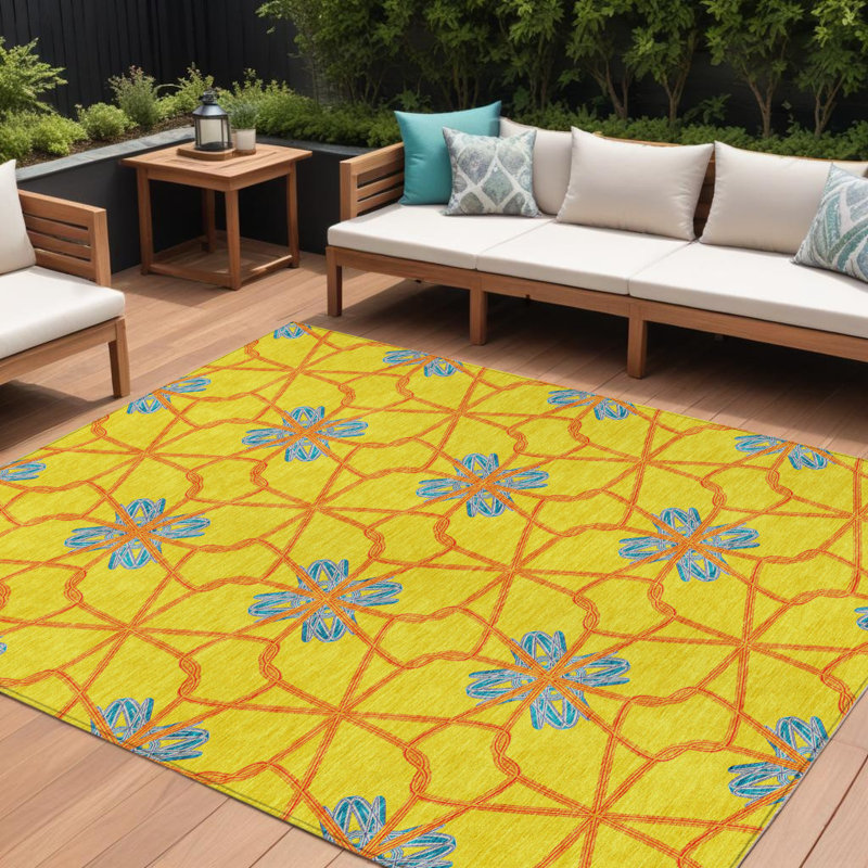 Tapis intérieur / extérieur lavable 8 pi x 10 pi bleu et jaune sarcelle
