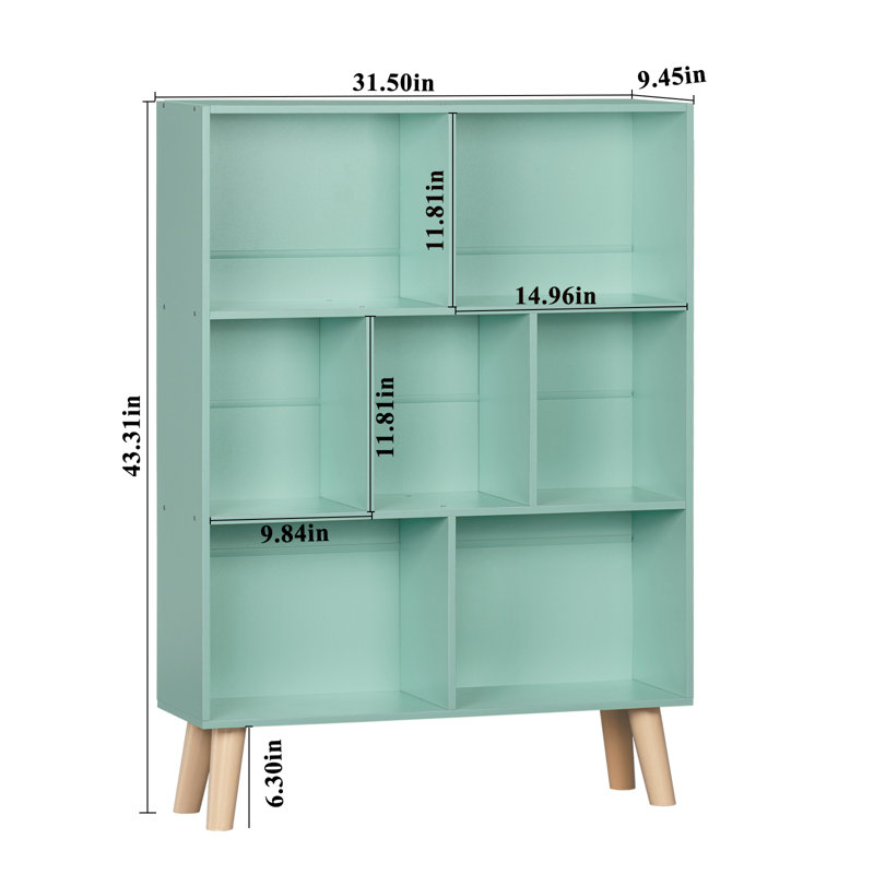 7 Cube Bookshelf, 3 Tier Modern Bookcase With Legs, Wood Cubeicals Organizer Storage Open Shelves, Retro Display Book Shelf, Freestanding Short Book Case For Bedroom,Living Room,Office