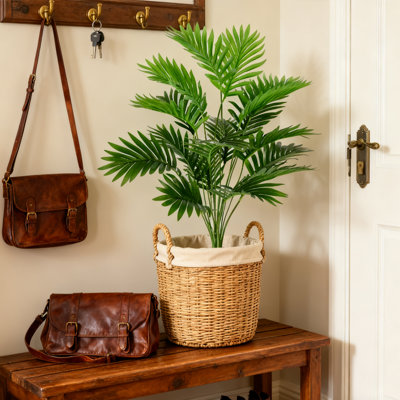 1 Piece Artificial Tropical Green Leaf Plants, 23.6 Inch Faux Greenery with Plastic Pots for Home Bathroom, Office, Window Sill Decoration, Model N