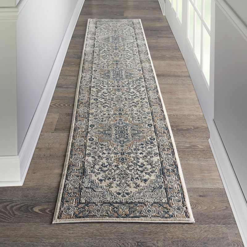 Tapis ivoire / gris à motif oriental Jurado, Tapis de couloir 2 pi 2 po x 10 pi