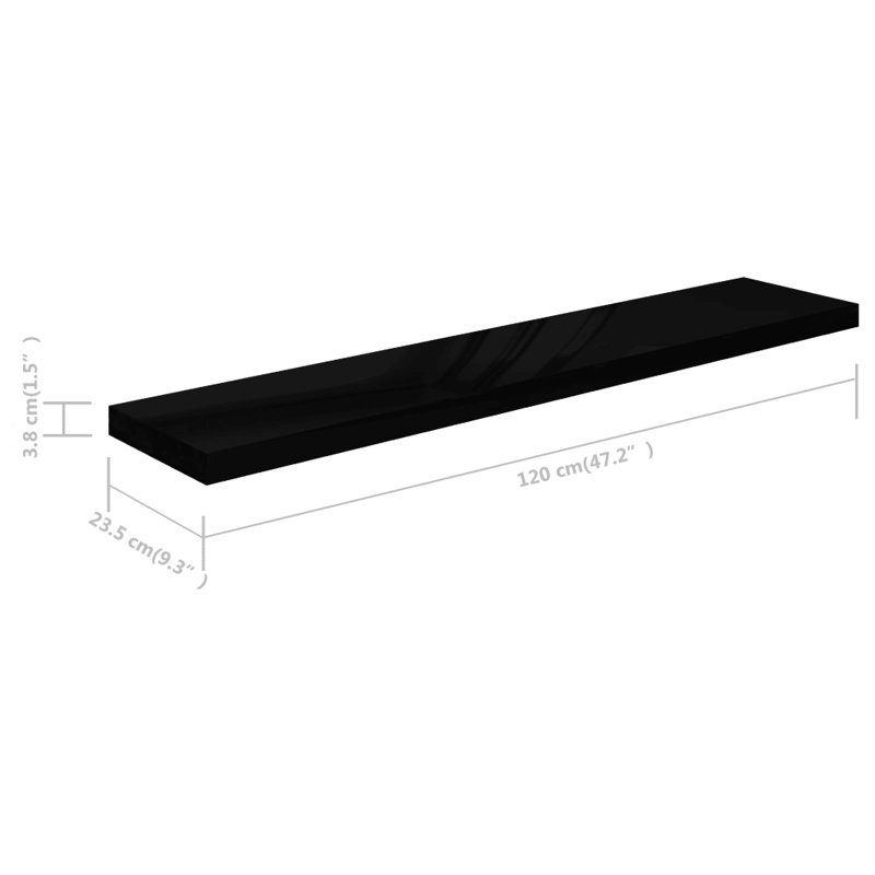 Artamas Floating Shelf, High Gloss Black, 3.8cm H x 23.5cm W x 120cm D
