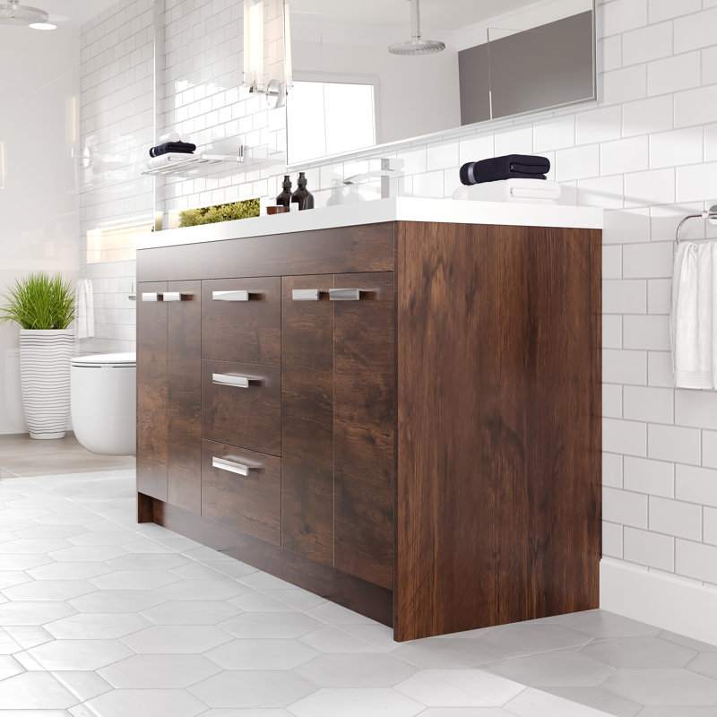 Meuble-lavabo gris foncé L 36 po x P 18 po avec comptoir en quartz de Carrare blanc et lavabo en porcelaine encastré