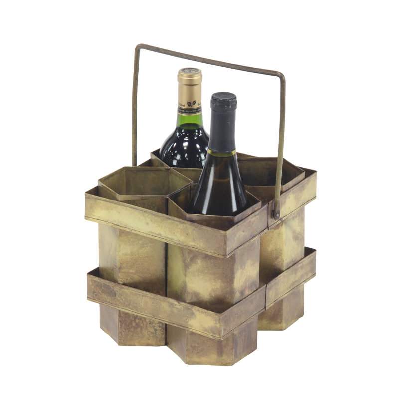 Lafave 4 Bottle Tabletop Wine Bottle Rack, Gold