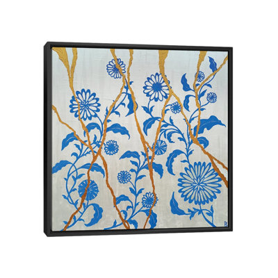 Kintsuki II - The Antique Plate With Blue Flowers - Wall Art Print - Framed Canvas