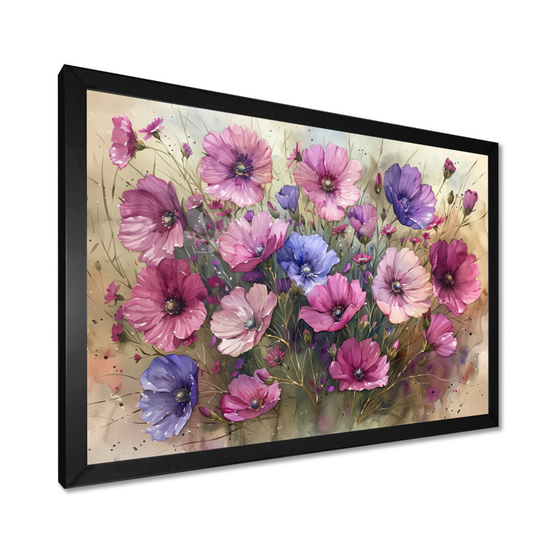 Décoration murale pétales de bleuet délicats roses - bleuet II, H 12 po x l 20 po, Cadre photo noir simple