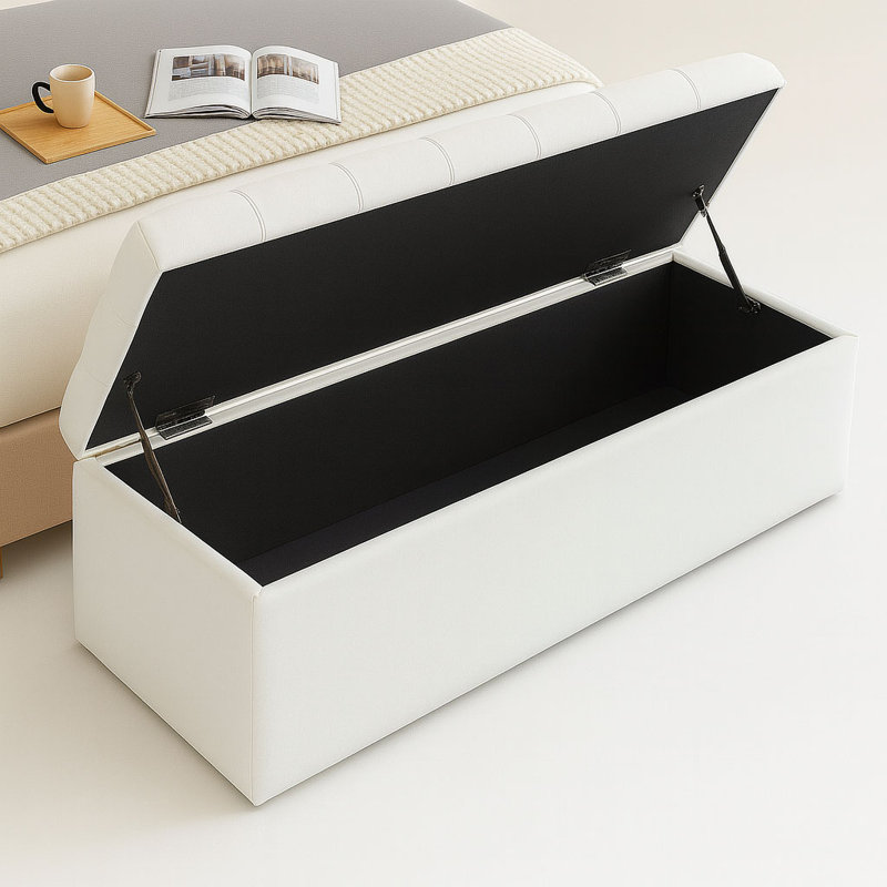 Divan Chesterfield Wide Velvet Rectangle Solid Color Standard Ottoman Box with Storage, 40cm H x 180cm W x 40cm D, White