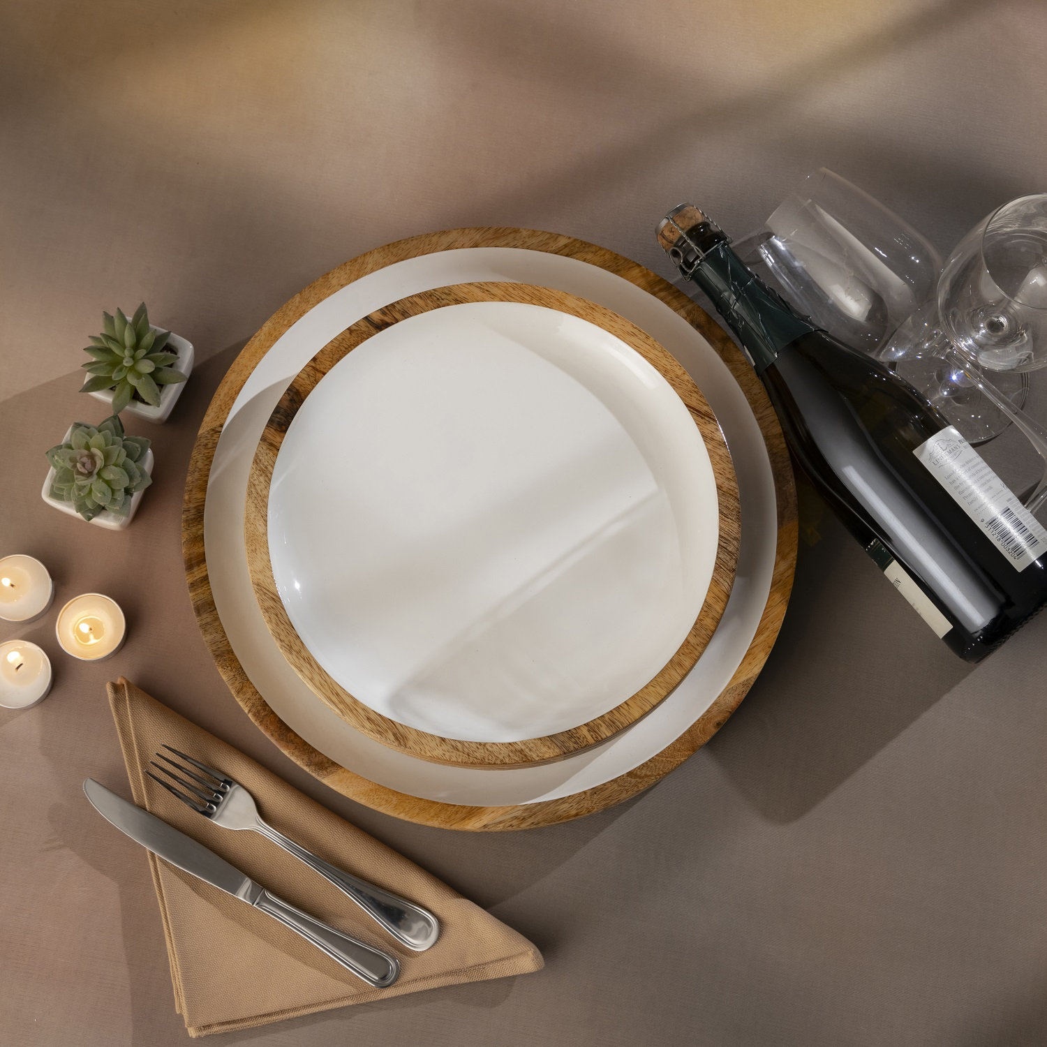 Mango Wood Round Platter Set Of 2, White