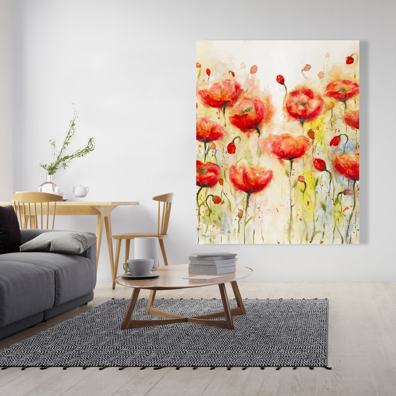 Jardin de fleurs rouges - Toile botanique contemporaine pour la décoration intérieure