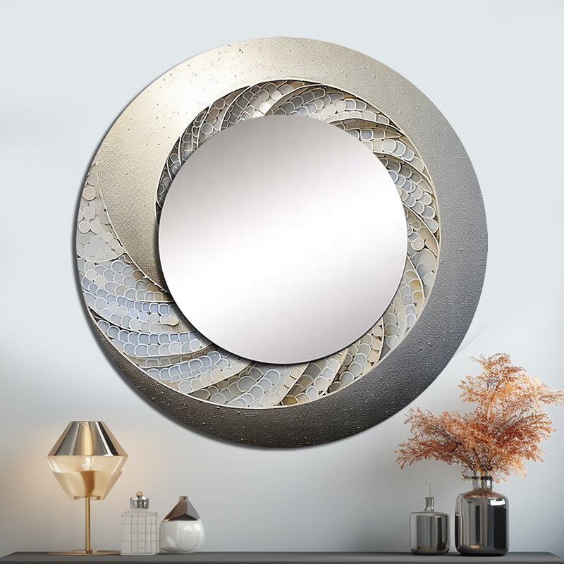 «Regimio Silver Swirl Shell Fish I» - miroir mural décoratif Nautilus, 23 po x 23 po