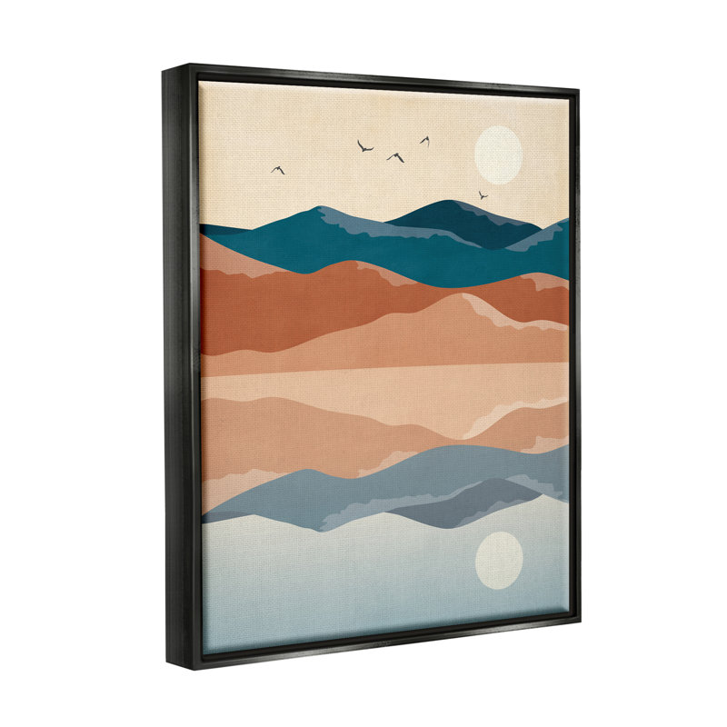 «Birds Flying Over Mountain Peaks Lake Reflection» par JJ Design House LLC - impression, Cadre flottant noir de jais
