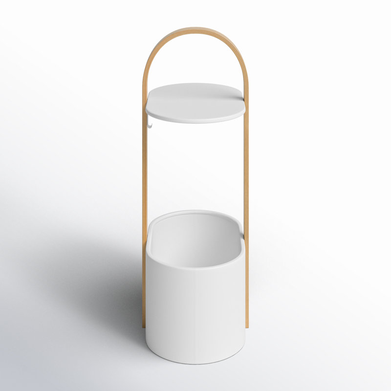 Bellwood Modern Round Wood & Metal End Table with Cable Management