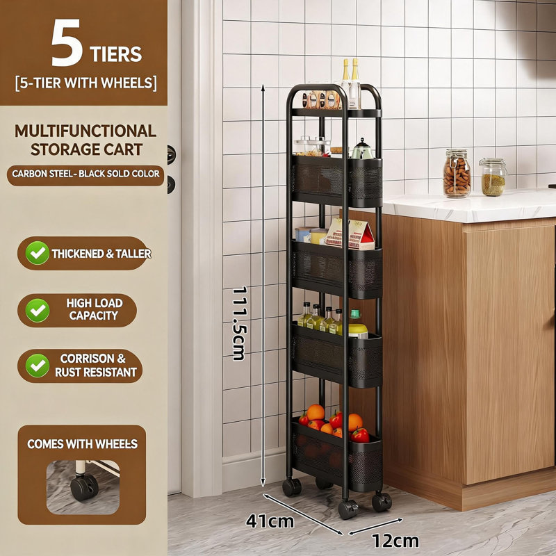 12 cm W Steel Shelving Unit, 5-layer, Black