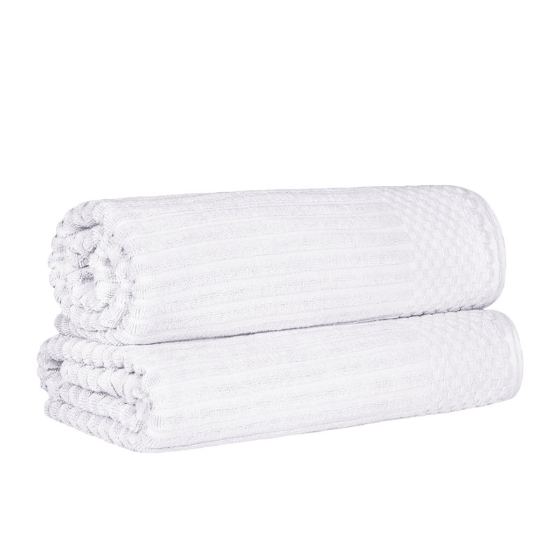 Yaholo Cotton Highly Absorbent Solid and Checkered Border Bath Sheet Set, White