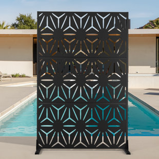 Metal Privacy Screen with Stand, Weather Resistant Outdoor Privacy Screen, Freestanding Outdoor Privacy Fence for Patio, Balcony or Deck – Star