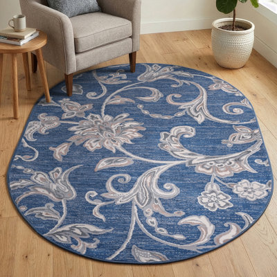 Wealden Dark Blue Transitional Floral Indoor Area Rug
