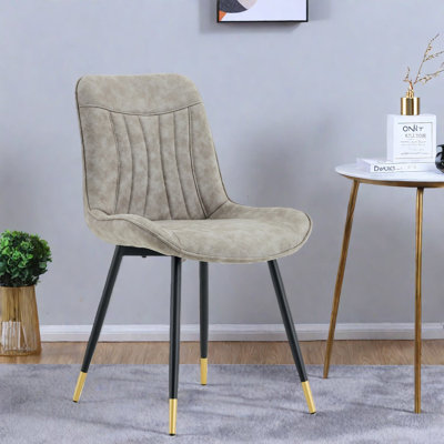 Modern Dining Chairs Set of 2, Gray Leathaire, Metal Legs for Kitchen