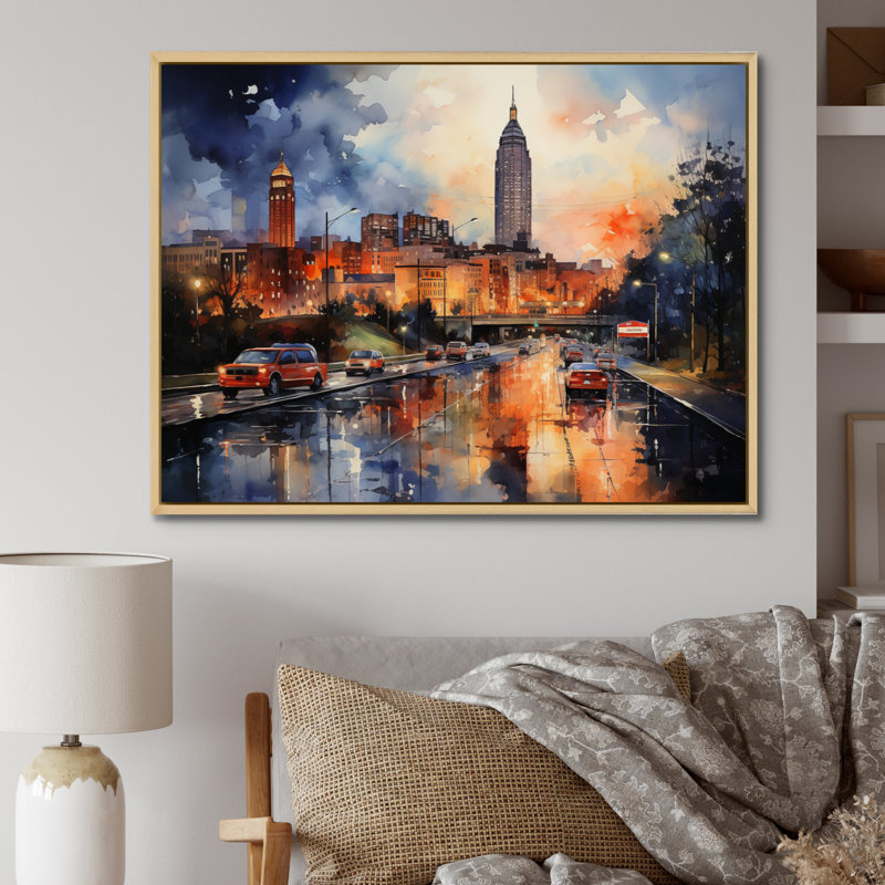 Atlanta Harmony At Night sur impression sur toile, H 30 po x l 40 po x P 1,5 po, Cadre naturel flottant