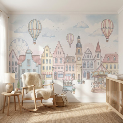 Murale européenne fantaisiste de papier peint de ville fantaisiste