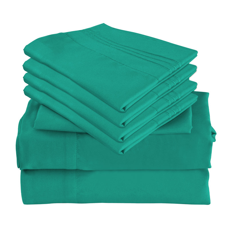 Premium Rayon From Bamboo 6 Pc Sheet Set With Deep Pockets, Cooling, Teal, Split King Sheet Set with 4 Pillowcases