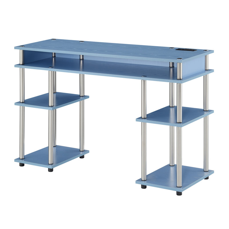 Bureau d'ordinateur Edwin No Tools avec prises intégrées, Bleu
